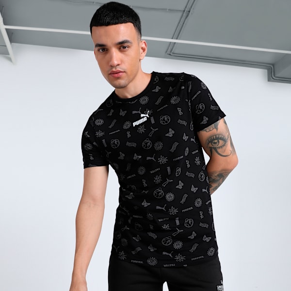 Men's Printed Slim Fit Tee, PUMA Black, extralarge-IND