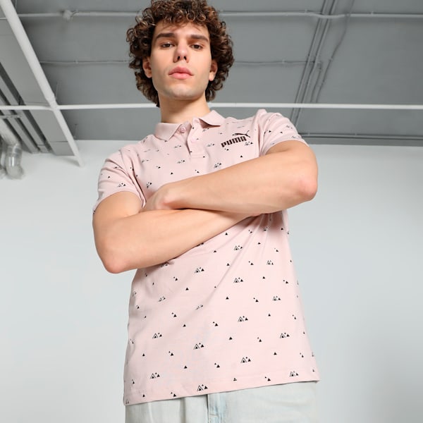 Men's Printed Slim Fit Polo, Mauve Mist, extralarge-IND