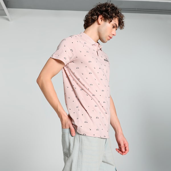 Men's Printed Slim Fit Polo, Mauve Mist, extralarge-IND