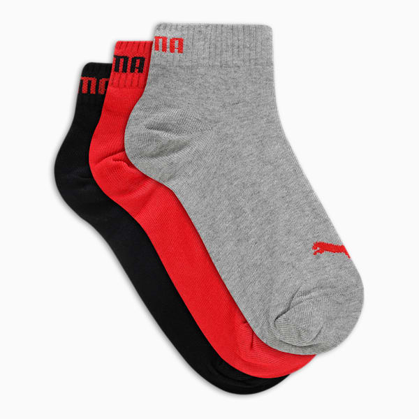 Quarter Plain Socks Pack of 3, PUMA Black-PUMA Red, extralarge-IND