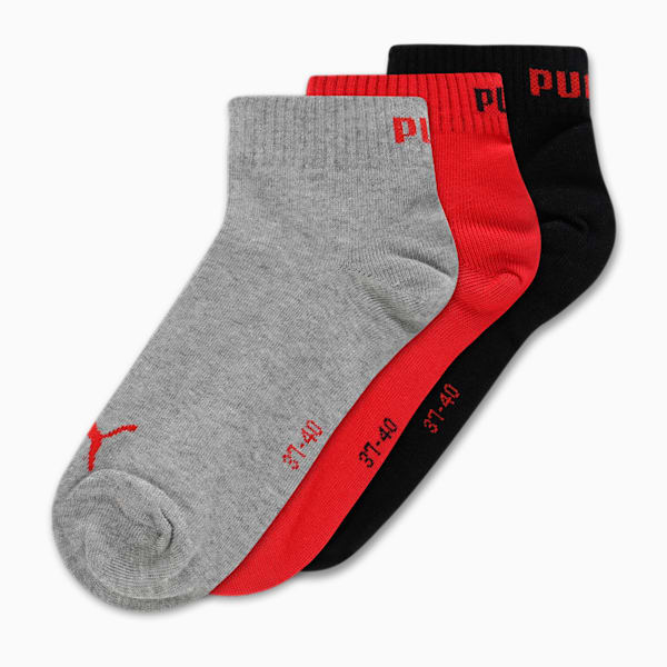 Quarter Plain Socks Pack of 3, PUMA Black-PUMA Red, extralarge-IND