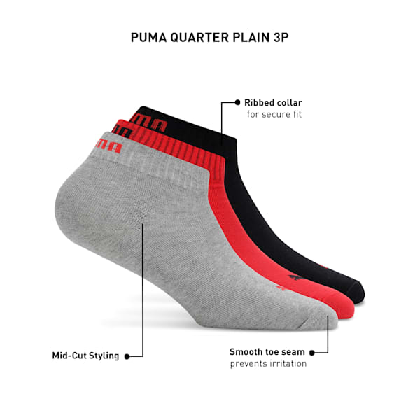 Quarter Plain Socks Pack of 3, PUMA Black-PUMA Red, extralarge-IND