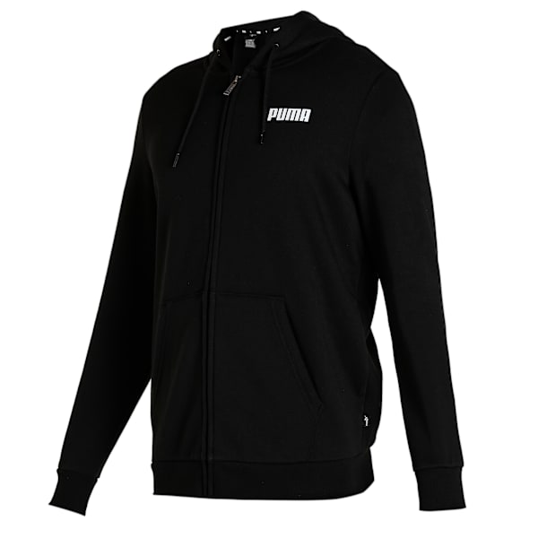 Black PUMA hoodie, men's, with full zip and the brand's logo on the chest.