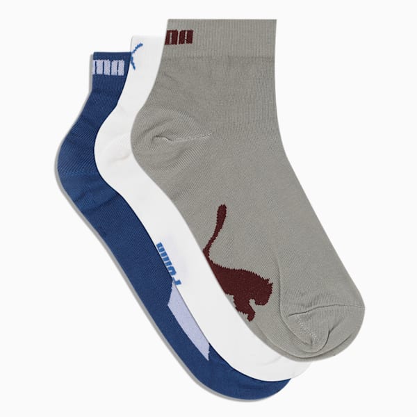 Lifestyle Quarter Socks Pack of 3, Clyde Royal-Glacial Gray-PUMA White, extralarge-IND