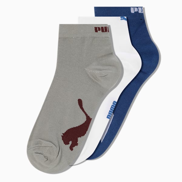 Lifestyle Quarter Socks Pack of 3, Clyde Royal-Glacial Gray-PUMA White, extralarge-IND