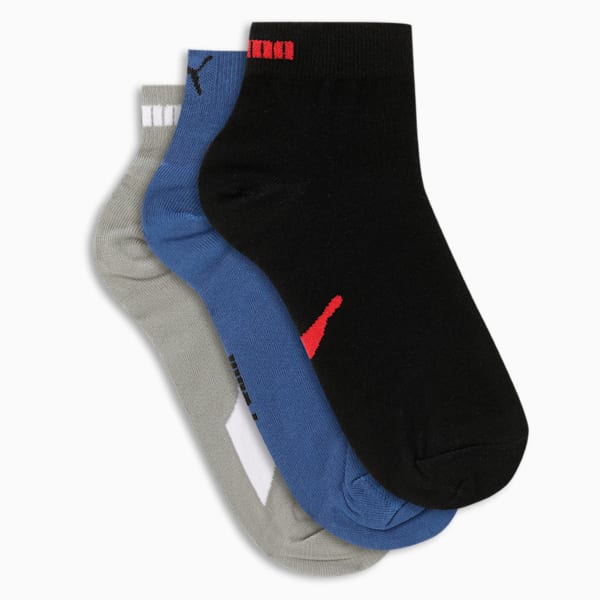 Lifestyle Quarter Socks Pack of 3, Glacial Gray-Clyde Royal-PUMA Black, extralarge-IND