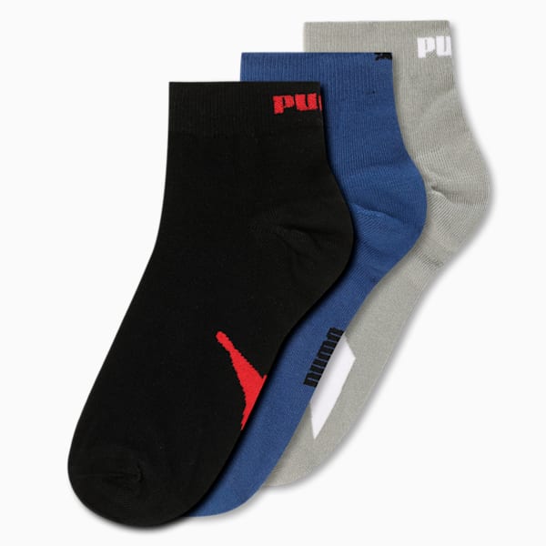 Lifestyle Quarter Socks Pack of 3, Glacial Gray-Clyde Royal-PUMA Black, extralarge-IND