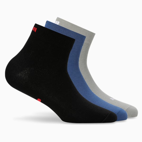 Lifestyle Quarter Socks Pack of 3, Glacial Gray-Clyde Royal-PUMA Black, extralarge-IND