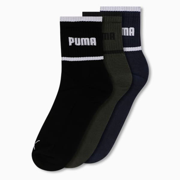 Ankle-Length Socks Pack of 3, PUMA Olive-PUMA Navy-PUMA Black, extralarge-IND