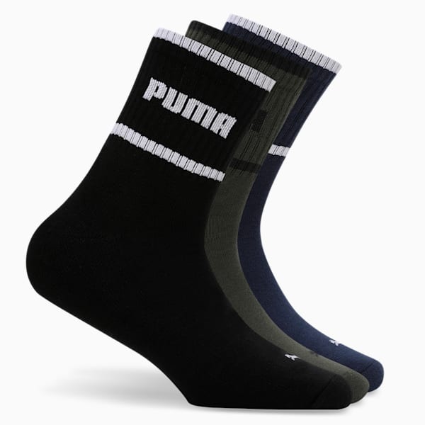 Ankle-Length Socks Pack of 3, PUMA Olive-PUMA Navy-PUMA Black, extralarge-IND