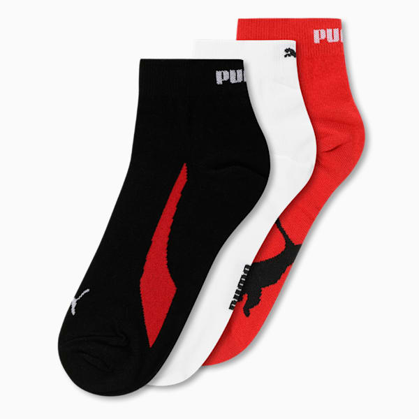 Lifestyle Quarter Socks Pack of 3, PUMA Black-PUMA White-PUMA Red, extralarge-IND