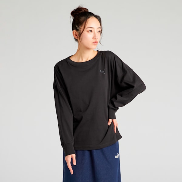 ウィメンズ ESS MX キャット ロゴ リラックス 長袖 Tシャツ, PUMA Black, extralarge-JPN