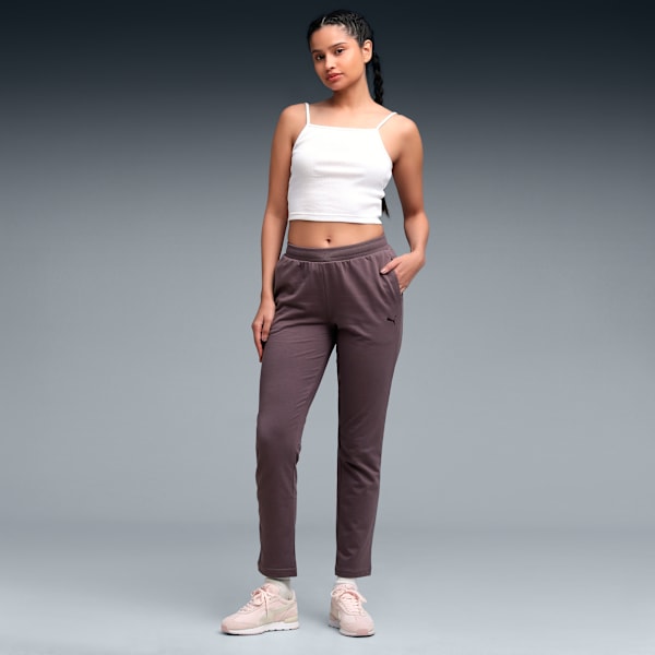 Women's Essential Comfort Slim Fit Knitted Pants, Raisin, extralarge-IND
