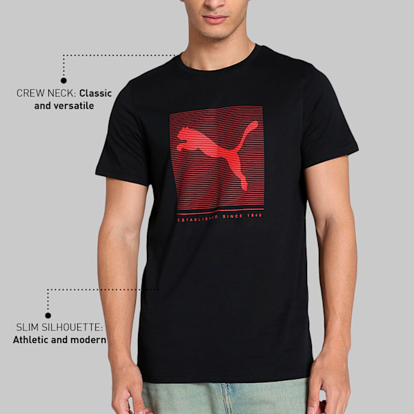 Striped Logo Graphic Men's Slim Fit Tee, PUMA Black, extralarge-IND