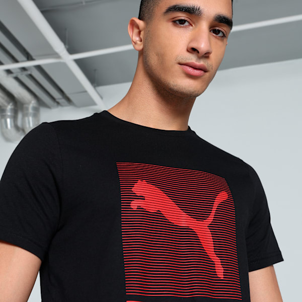 Striped Logo Graphic Men's Slim Fit Tee, PUMA Black, extralarge-IND