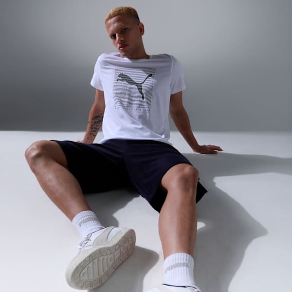 Striped Logo Graphic Men's Slim Fit Tee, PUMA White, extralarge-IND