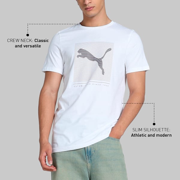 Striped Logo Graphic Men's Slim Fit Tee, PUMA White, extralarge-IND
