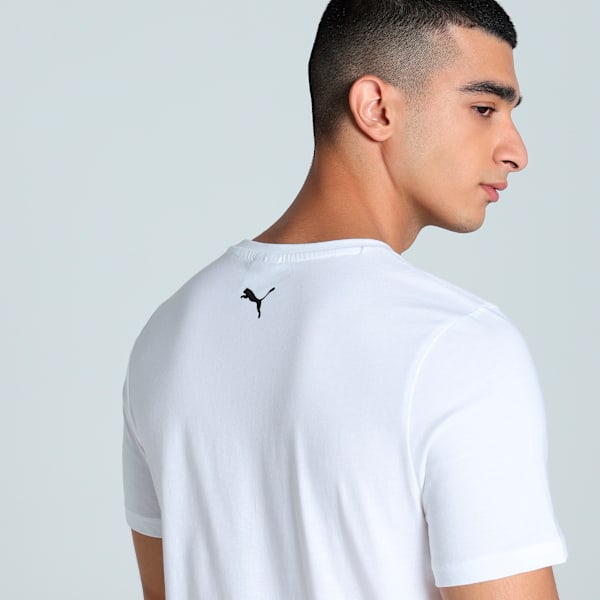 Striped Logo Graphic Men's Slim Fit Tee, PUMA White, extralarge-IND