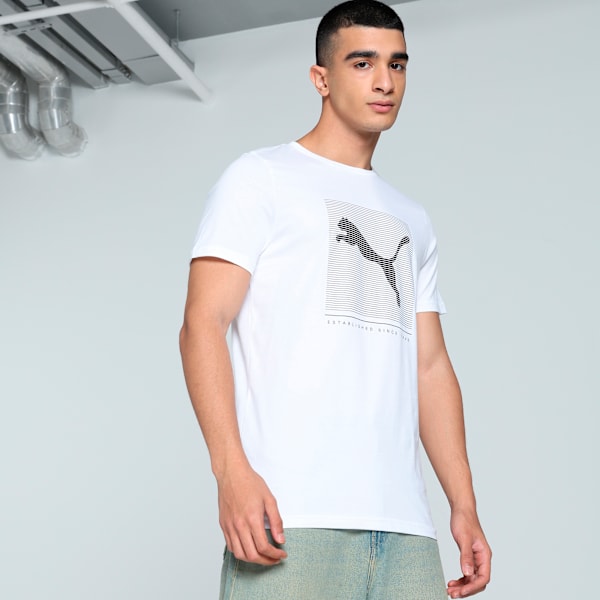 Striped Logo Graphic Men's Slim Fit Tee, PUMA White, extralarge-IND