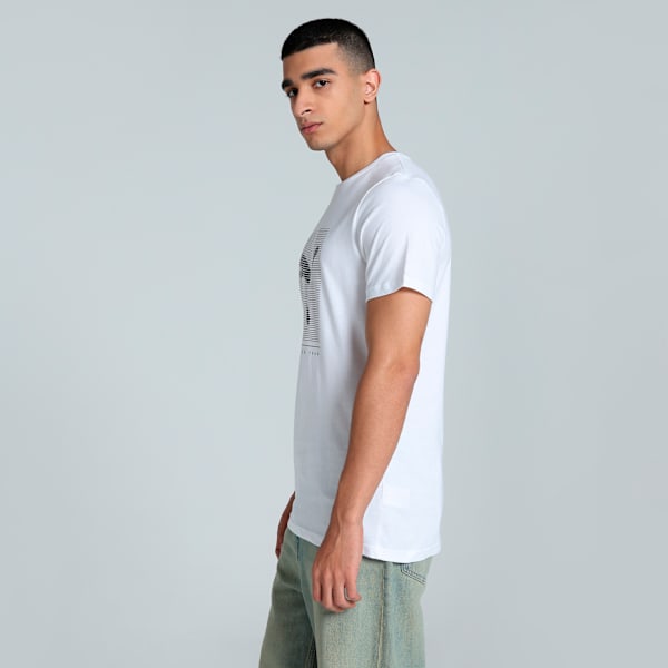 Striped Logo Graphic Men's Slim Fit Tee, PUMA White, extralarge-IND