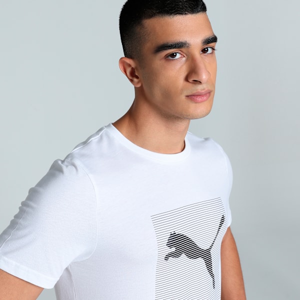 Striped Logo Graphic Men's Slim Fit Tee, PUMA White, extralarge-IND