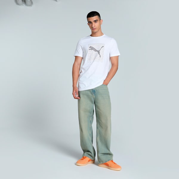 Striped Logo Graphic Men's Slim Fit Tee, PUMA White, extralarge-IND