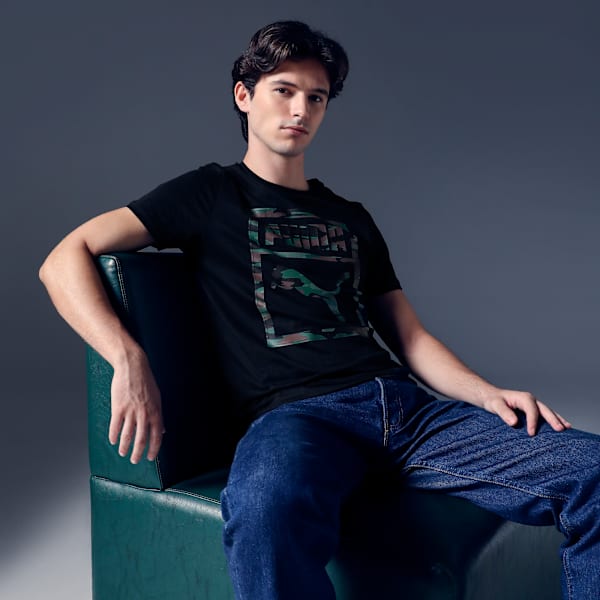 Men's Camo Graphic Slim Fit Tee, PUMA Black, extralarge-IND