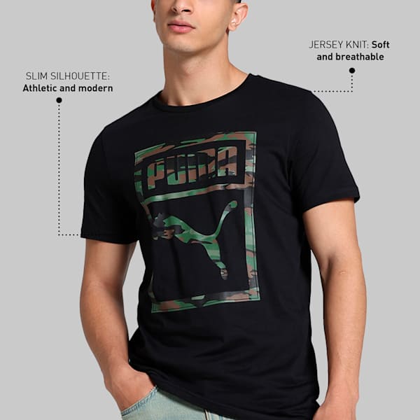 Men's Camo Graphic Slim Fit Tee, PUMA Black, extralarge-IND