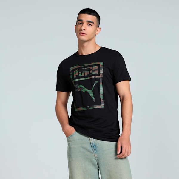 Men's Camo Graphic Slim Fit Tee, PUMA Black, extralarge-IND