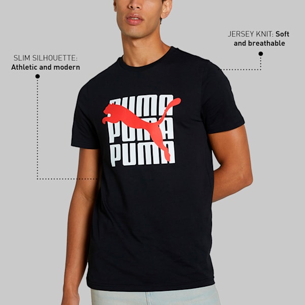 Men's Slim Fit Graphic Tee, PUMA Black, extralarge-IND