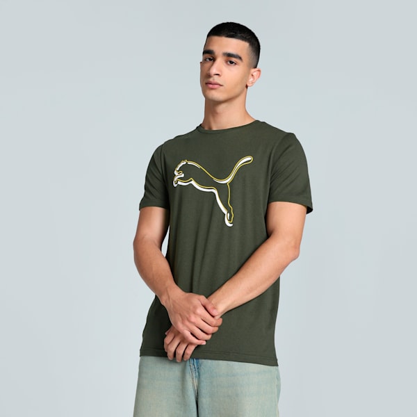 Outline Graphic Men's Slim Fit Tee, Dark Olive-(Forest Night), extralarge-IND