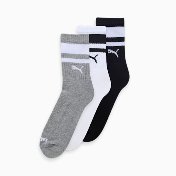 Heritage Striped Short Crew Socks Pack of 3, PUMA White-Medium Gray Heather-PUMA Black, extralarge-IND