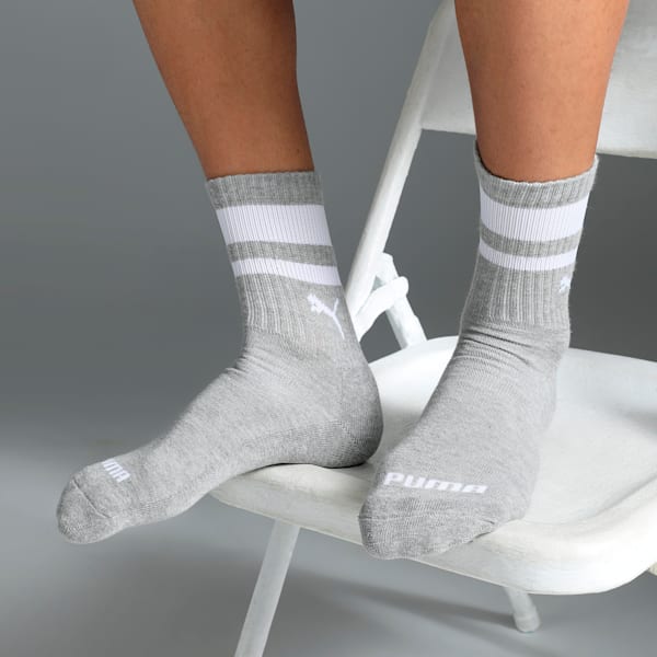 Heritage Striped Short Crew Socks Pack of 3, PUMA White-Medium Gray Heather-PUMA Black, extralarge-IND