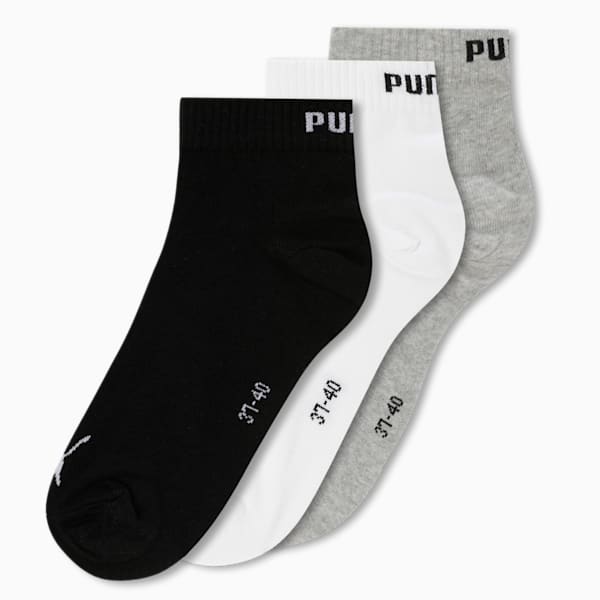 Plain Quarter Socks Pack of 3, PUMA Black-PUMA White-Medium Gray Heather, extralarge-IND
