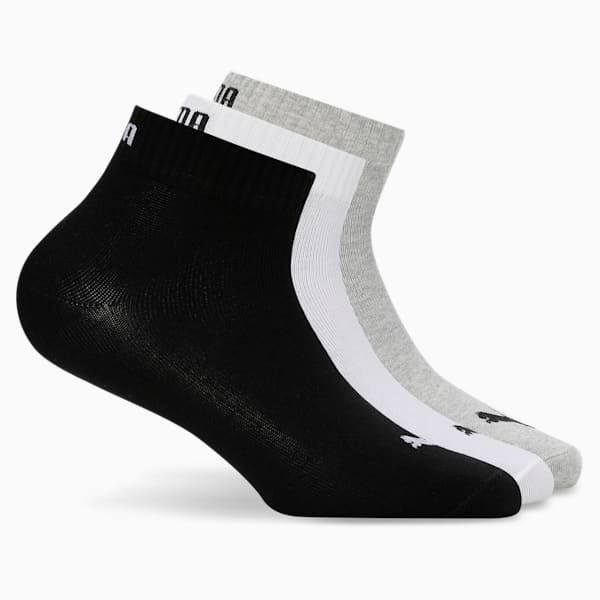 Plain Quarter Socks Pack of 3, PUMA Black-PUMA White-Medium Gray Heather, extralarge-IND