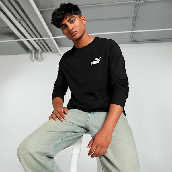 Men's Small Logo Long Sleeve Tee, Puma Black, extralarge-IND