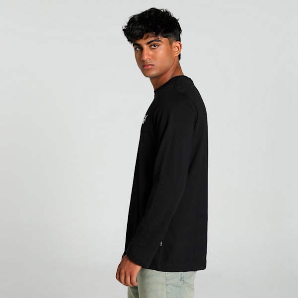 Men's Small Logo Long Sleeve Tee, Puma Black, extralarge-IND