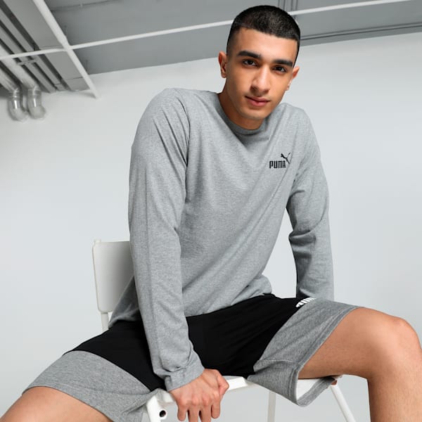 Men's Small Logo Long Sleeve Tee, Medium Gray Heather, extralarge-IND