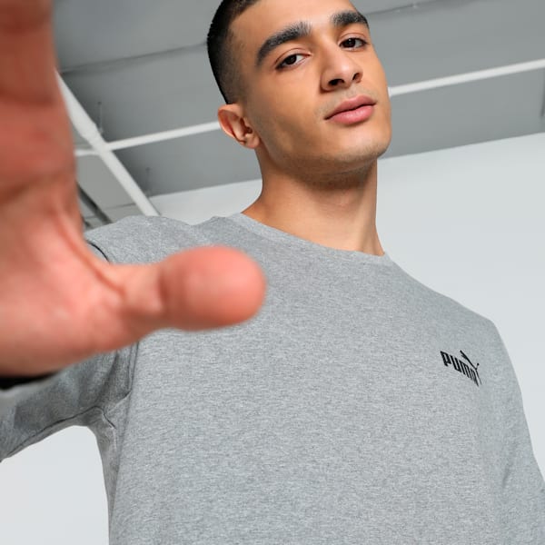 Men's Small Logo Long Sleeve Tee, Medium Gray Heather, extralarge-IND