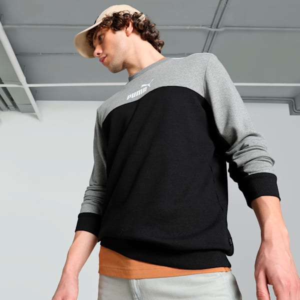 Men's Colorblock Crew-Neck Sweatshirt, Puma Black, extralarge-IND