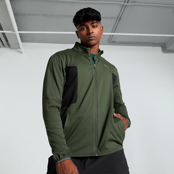 RUN CLOUDSPUN Men's Full Zip Running Jacket, Dark Olive-puma black, extralarge-IND
