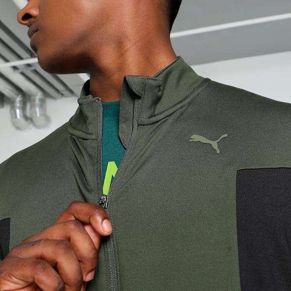 RUN CLOUDSPUN Men's Full Zip Running Jacket, Dark Olive-puma black, extralarge-IND