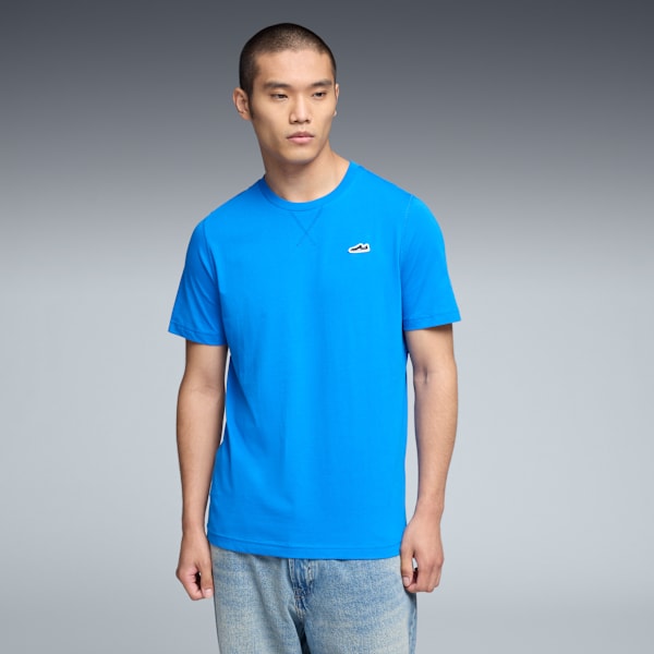 WARDROBE ESSENTIALS Suede Logo Men's Tee, Racing Blue, extralarge