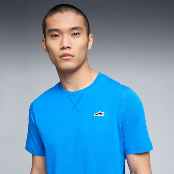 WARDROBE ESSENTIALS Suede Logo Men's Tee, Racing Blue, extralarge