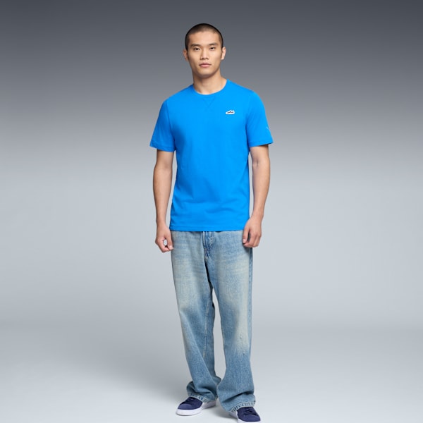 WARDROBE ESSENTIALS Suede Logo Men's Tee, Racing Blue, extralarge