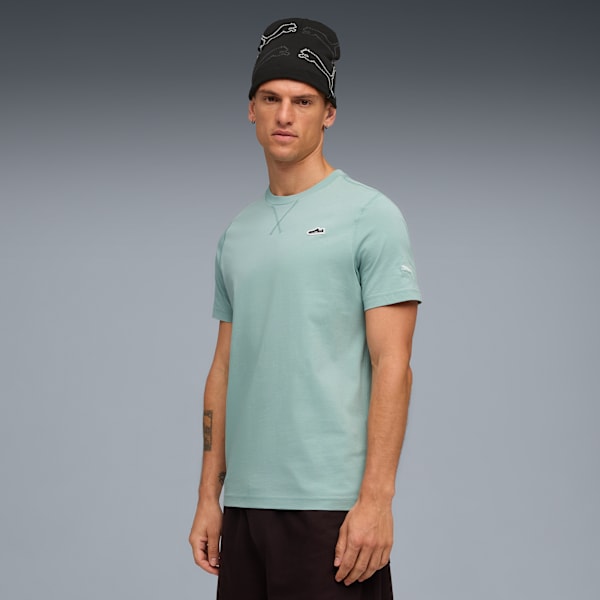 WARDROBE ESSENTIALS Suede Logo Men's Tee, Light Moss, extralarge