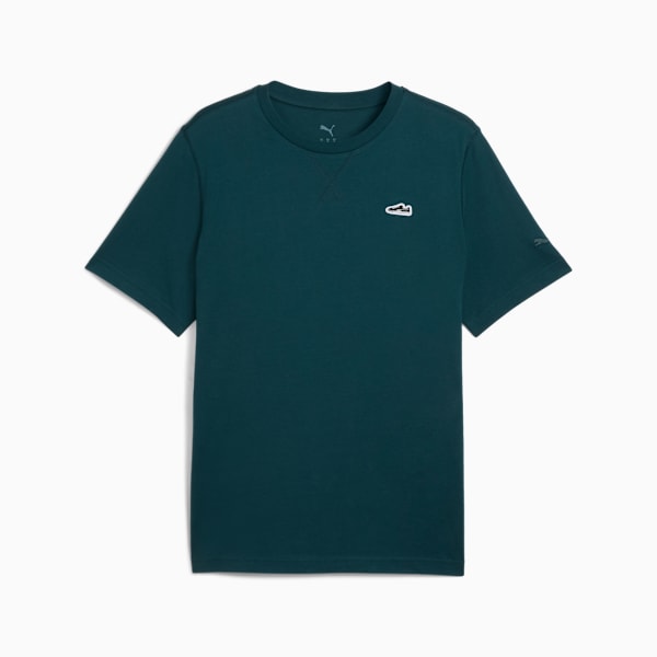 WARDROBE ESSENTIALS Suede Logo Men's Tee, Green Terrain, extralarge