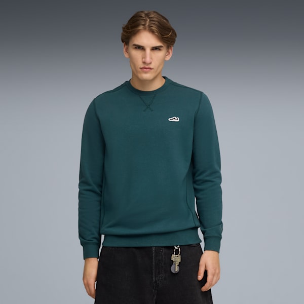 Wardrobe Essentials Suede Crew Men, Green Terrain, extralarge