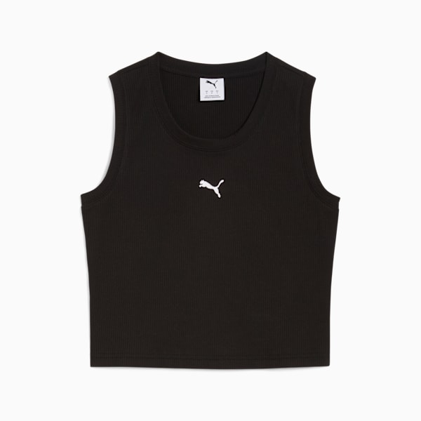 Playera sin mangas acanalada semi-ajustada Essentials para mujer, PUMA Black, extralarge