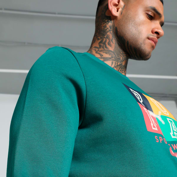 Men's Graphic Crew-Neck Sweatshirt, Cold Green, extralarge-IND
